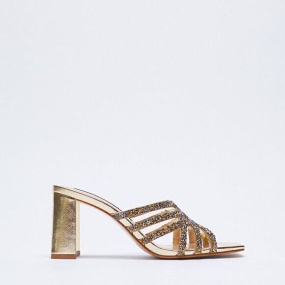 LAST 1!🔥ZARA SPARKLY METALLIC HEELED SANDALS - Picture 2 of 6
